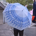 Zoetrope Illusion Doodle Umbrella - Running Figures Blue & White Artistic Rain Gear